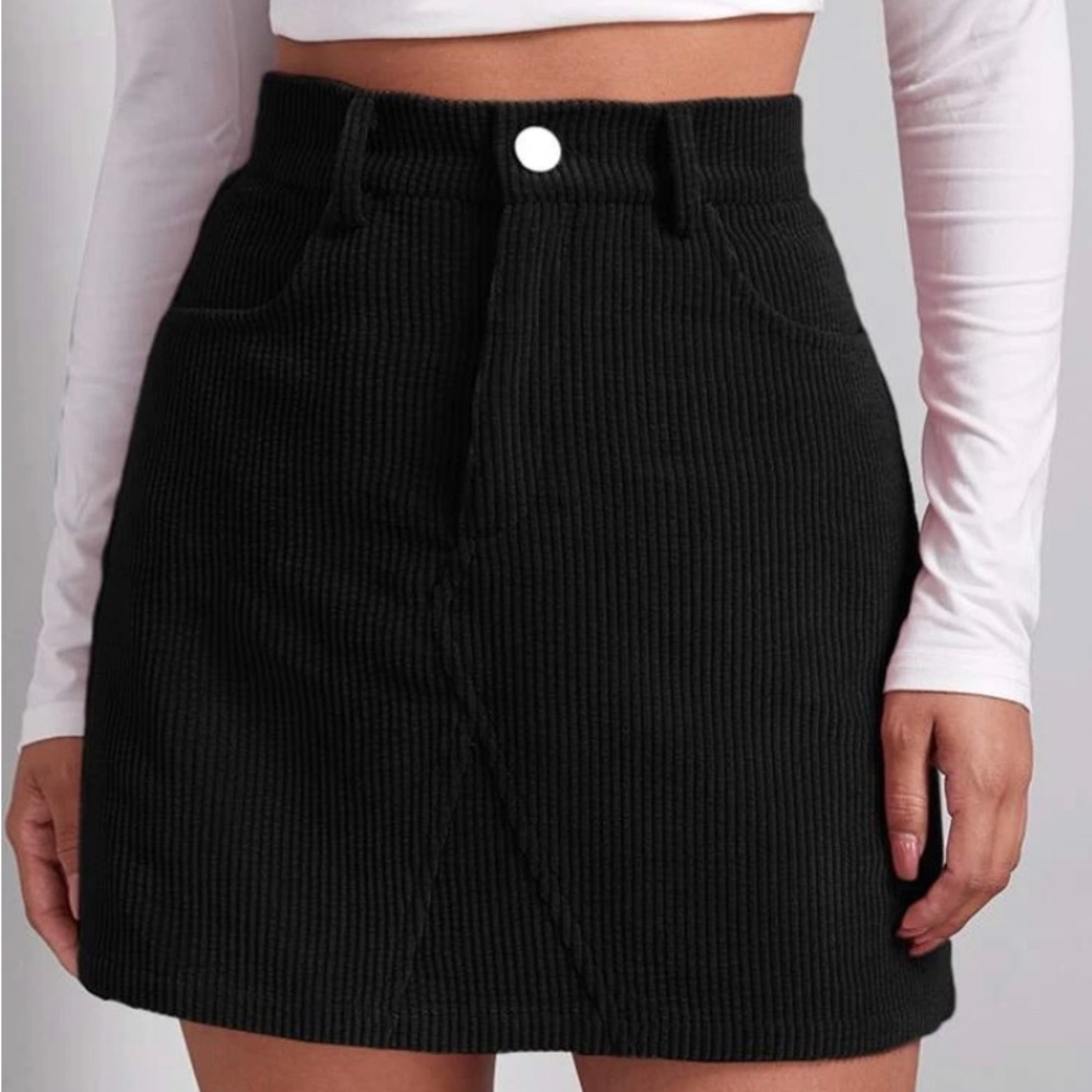 Button front cord skirt